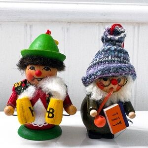 Vintage German Wooden Incense Smoker Figurines (Set of 2)